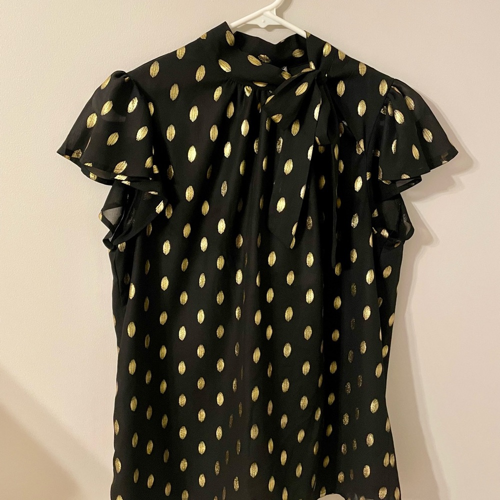 Grace Karin - Black and Gold Tie Neck Blouse
